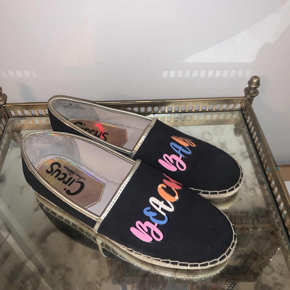 Circus by Sam Edelman Womens Espadrille Flats 9M Black Beach Babe Canvas Leather